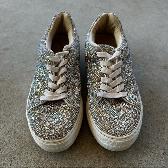 Betsey Johnson Suton Lace-Up Rhinestone Platform Sneakers Women’s Size 8.5 - Picture 3 of 13